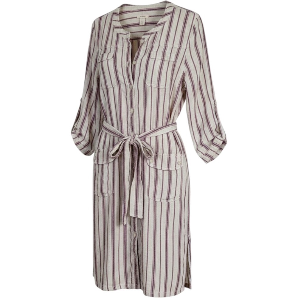 Caslon Womens Linen‎ Striped Button Up Belted Shirt Dress Size M Summer Beach